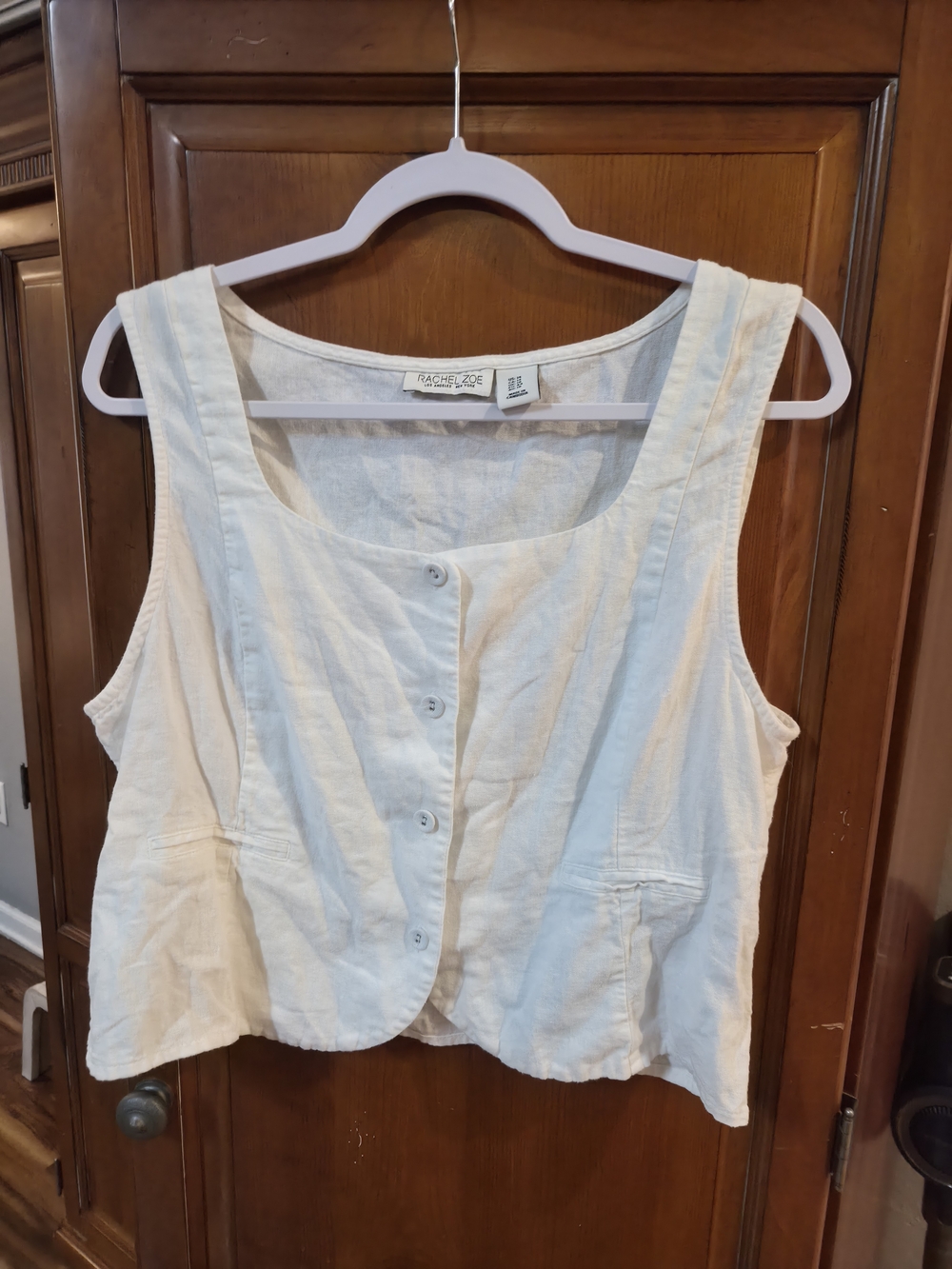 Rachel Zoe Cream Button-Front Sleeveless Cotton Top
